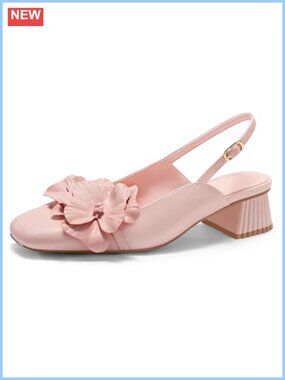 Womens Slingback Chunky Heel Square Toe Pumps Floral Faux Leather